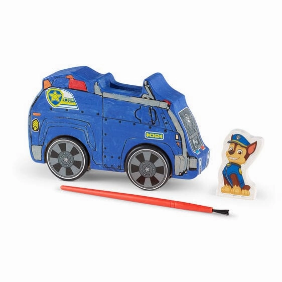 MELISSA & DOUG Paw Patrol Wooden Craft Kit Vehicles: Chase and his police car, Marshall and his fire engine, and Skye and her helicopter with paint and shiny foil stickers - 33266