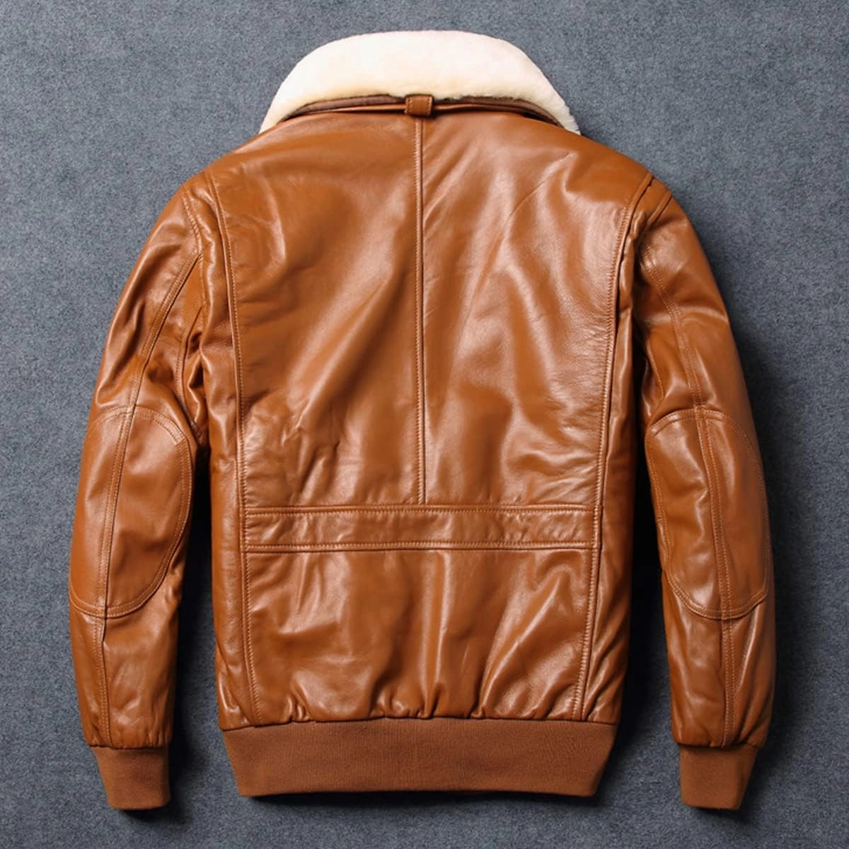 Men's A2 Aviator Brown Leather Jacket with Genuine Sheepskin and Faux Fur Collar Classic Pilot Air Force Bomber Style