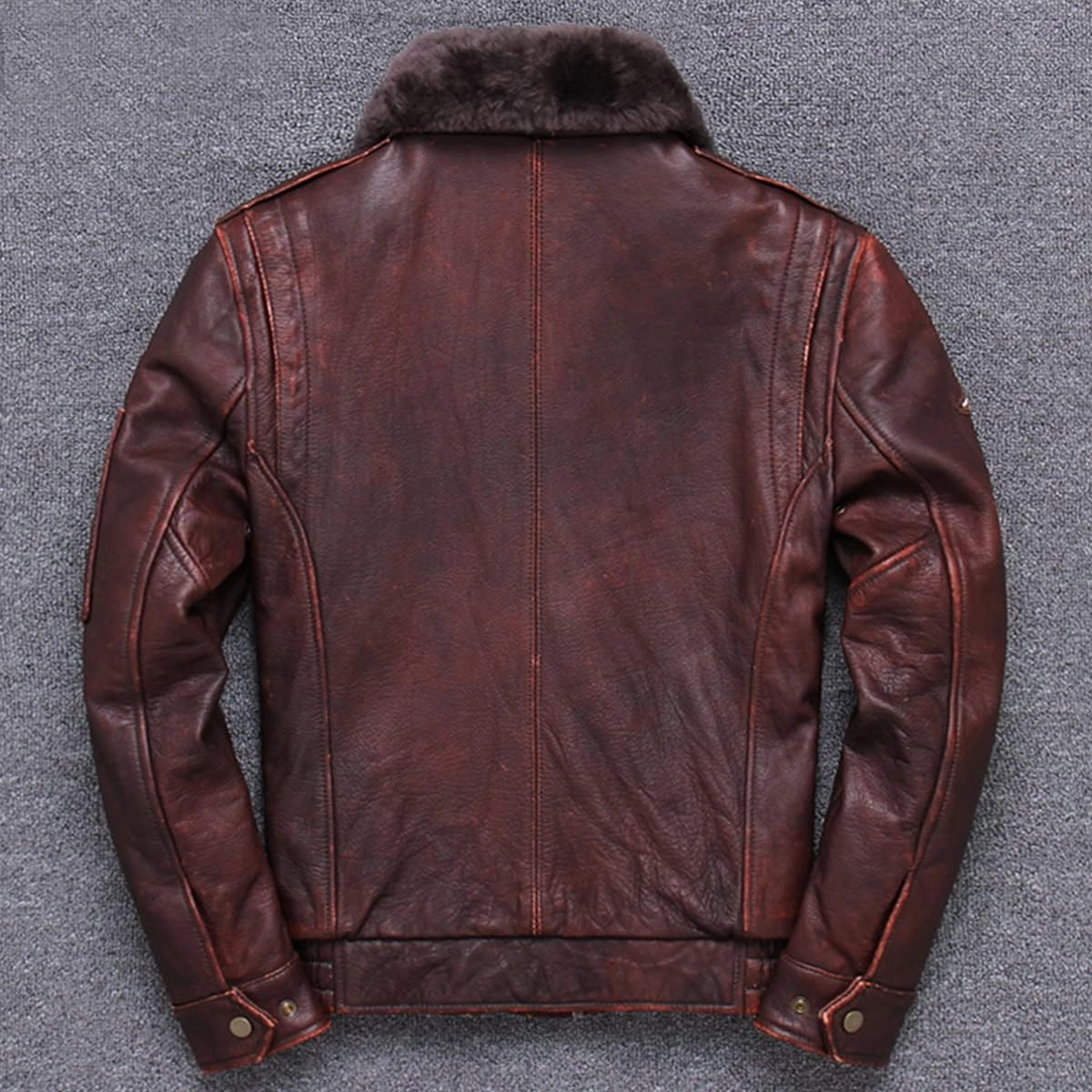 Men’s Brown A2 Aviator Genuine Sheepskin Sherpa Faux Fur Turn-Down Collar G1 Military Air Force Leather Jacket