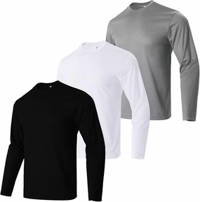 Men's Pack Dry-Fit UV Moisture Wicking Shirts UPF 50  Breathable Long Sleeve Tees Sun Protection T-Shirt with Hood