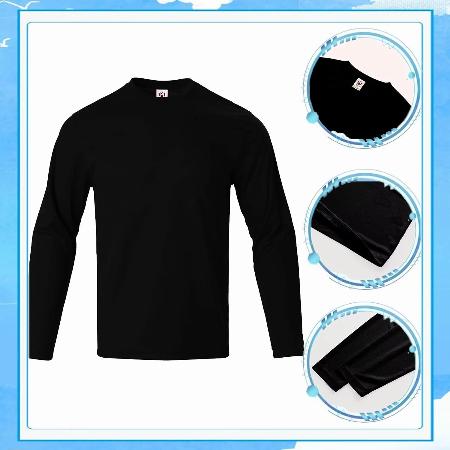 Men's Pack Dry-Fit UV Moisture Wicking Shirts UPF 50  Breathable Long Sleeve Tees Sun Protection T-Shirt with Hood