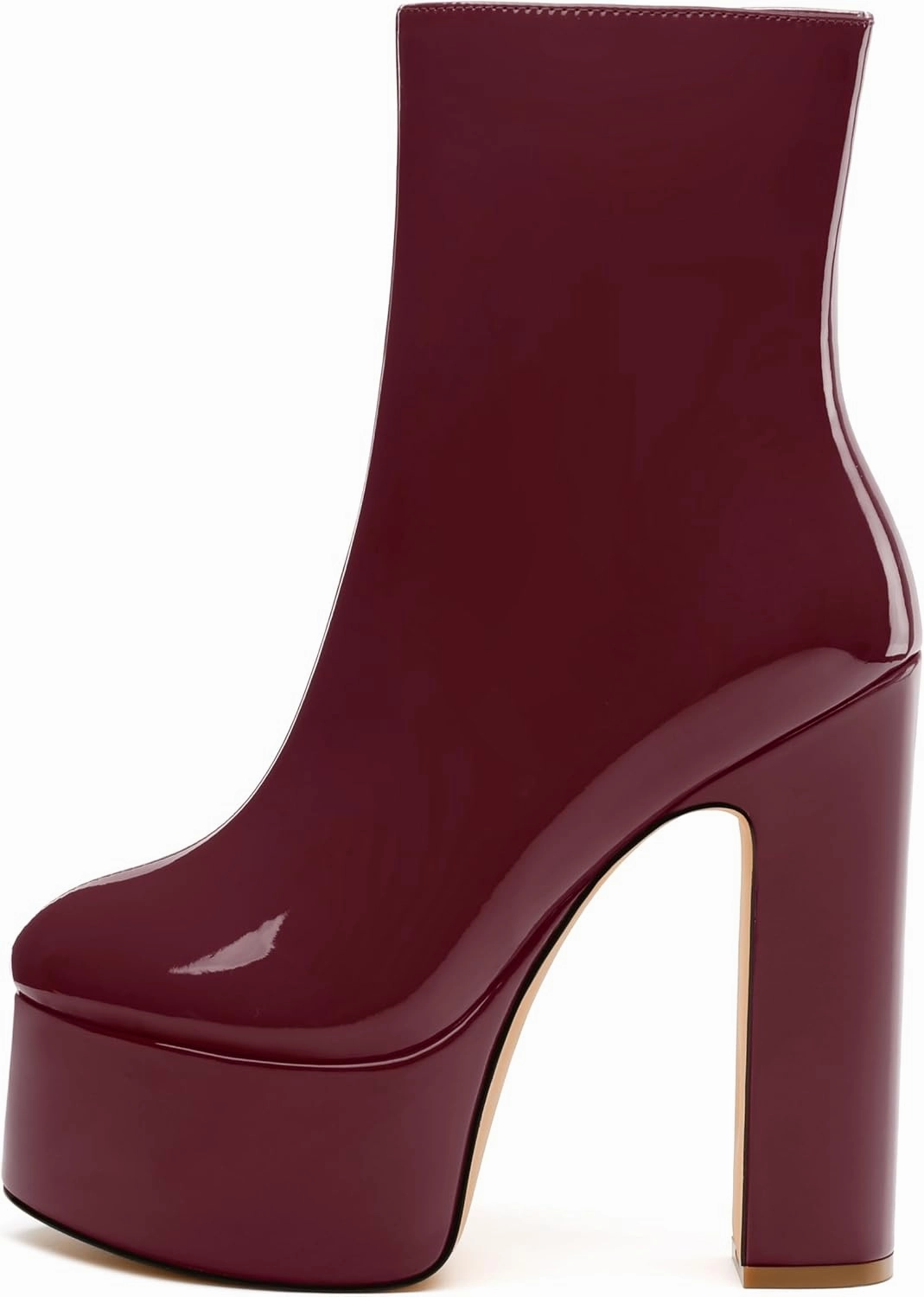 MERRORI Platform Ankle Boots for Women Gogo Boots with Round Toe High Chunky Block Heels Side Zipper Patent Fashion Short Booties