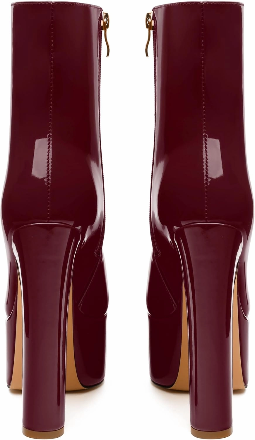 MERRORI Platform Ankle Boots for Women Gogo Boots with Round Toe High Chunky Block Heels Side Zipper Patent Fashion Short Booties