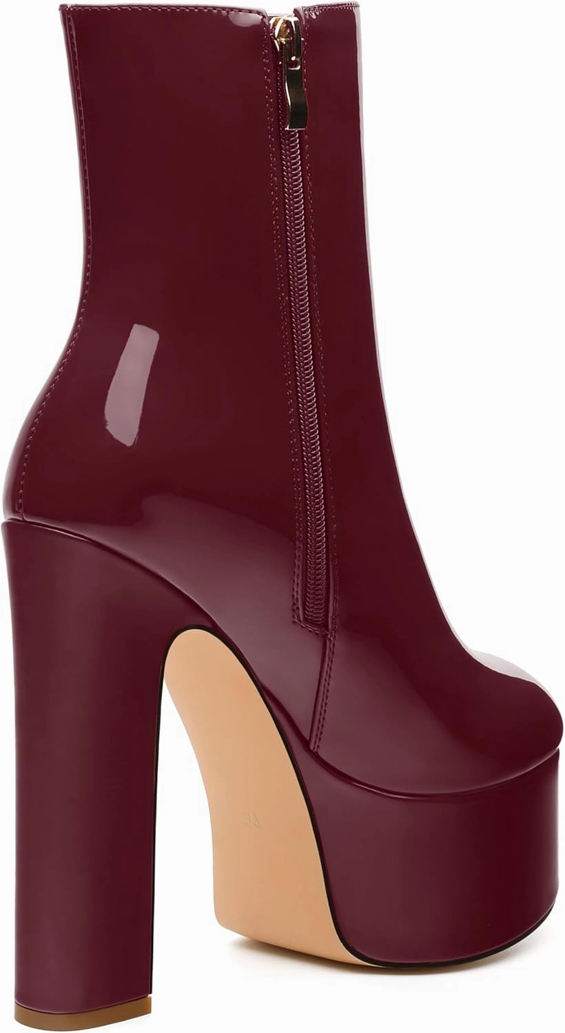MERRORI Platform Ankle Boots for Women Gogo Boots with Round Toe High Chunky Block Heels Side Zipper Patent Fashion Short Booties