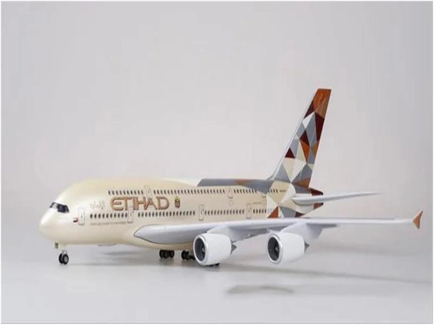 Metal Aircraft Model 1/160 Scale for Airplane A380 ETIHAD Airways Model Diecast Resin Plane Collection Display Static Display Aircraft Model Aviation Enthusiasts(with Light)