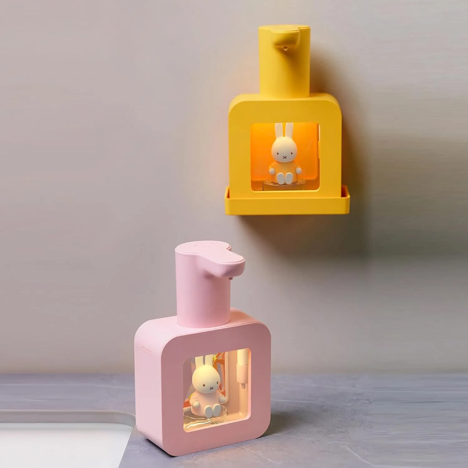 Miffy Automatic Hand Soap Dispenser Touchless Foaming Soap Rechargeable with Sensor for Bathroom with Adjustable Soap Dispensing Control, Perfect for Household Use - Pink
