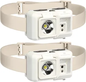 Mini Rechargeable Headlamp Flashlight,180 Lumens Super Bright LED,Sensor Control, 5 Light Settings, IPX5 Waterproof & Lightweight, Ideal for Camping, Running & Hiking Outdoor (2 Pack) (Beige)