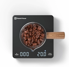 Mini Coffee Scale with Timer, Maestri House Rechargeable Espresso Scale, 2kg/0.1g Accurate Scale for Espresso and Pour-Over Coffee, Portable Digital Kitchen Scale with Automatic Timing-Black