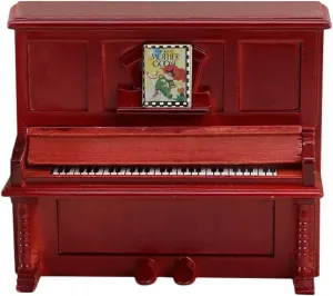 Miniatures Mini Piano Model Wood Toys Upright Piano Wood Red Wooden Piano Toy Dollhouse Miniature Piano Dollhouse Piano Mahogany Color Furniture Micro Scene Mini Toy Upright Piano