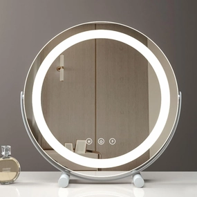 Mirror With Lights, Round Makeup Mirror，Tabletop Makeup Mirror LED Makeup Mirror, 360°Rotating Cosmetic Mirror，Mirror Smart Touch Control 3 Color，Dressing Table Makeup Mirror Black ( Color : White , S