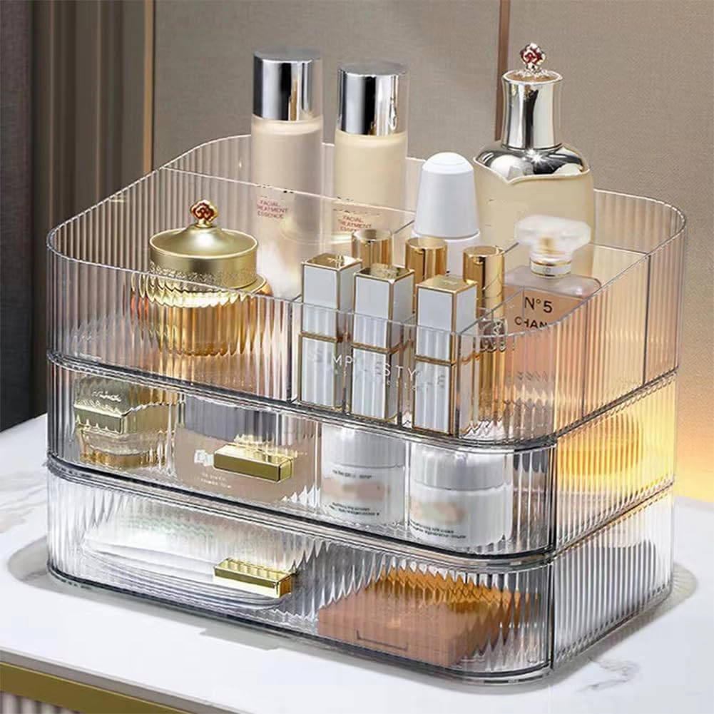 MIUOPUR Makeup Organizer with Stackable Drawers, Bathroom Vanity Organizers and Storage, Ideal for Desk and Dresser Countertops, Great for Cosmetics, skincare, Lipsticks, Nail Care -Clear