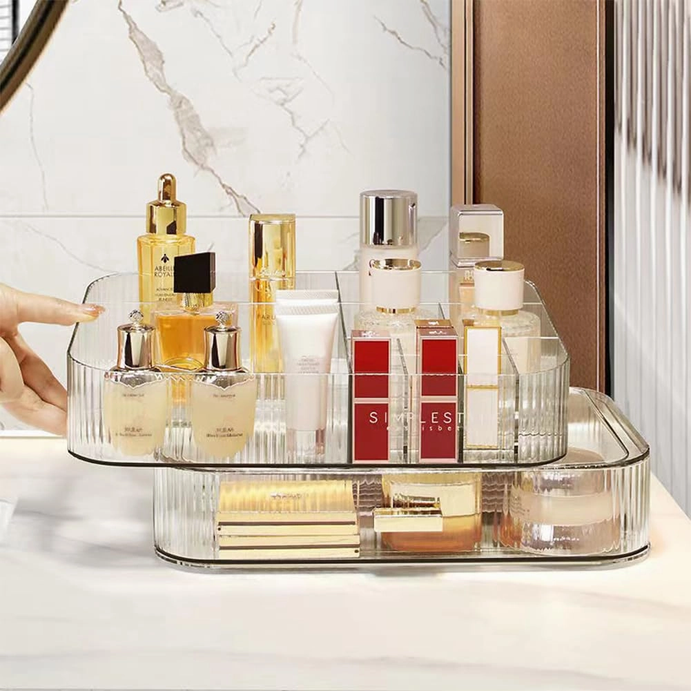 MIUOPUR Makeup Organizer with Stackable Drawers, Bathroom Vanity Organizers and Storage, Ideal for Desk and Dresser Countertops, Great for Cosmetics, skincare, Lipsticks, Nail Care -Clear