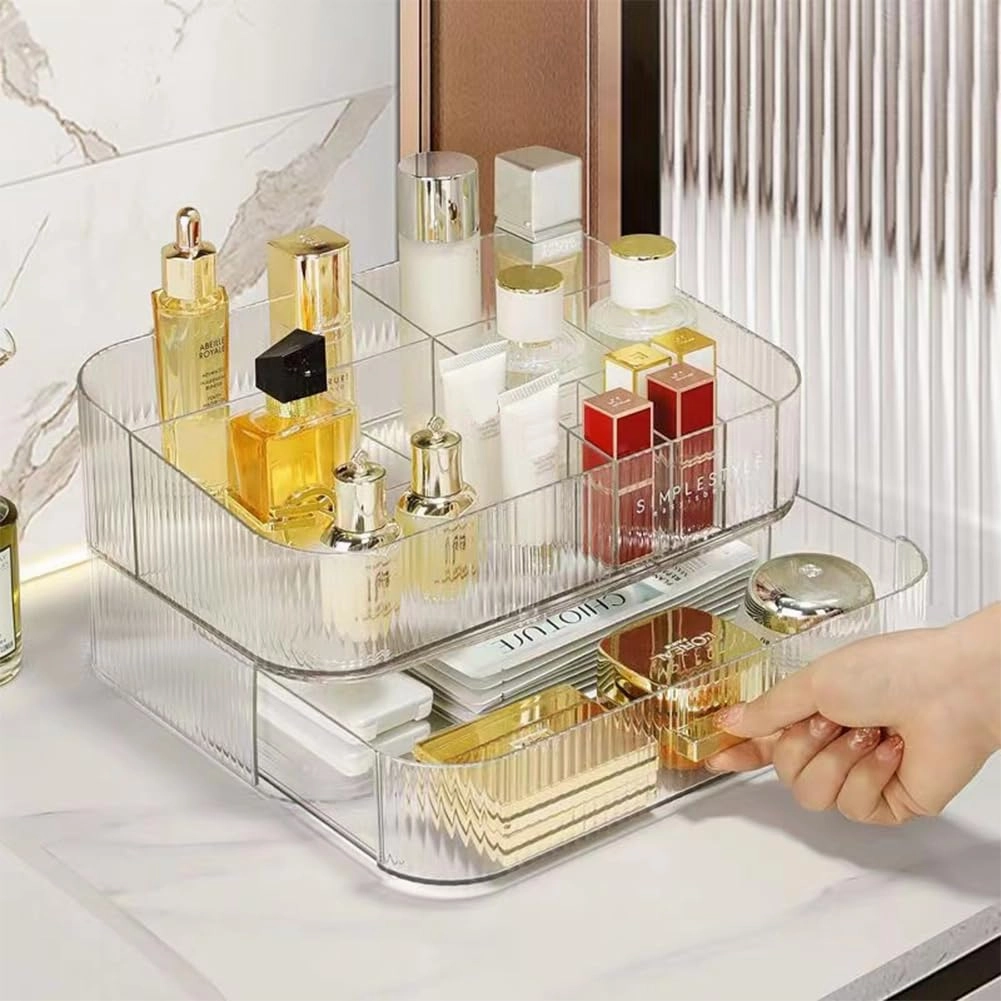 MIUOPUR Makeup Organizer with Stackable Drawers, Bathroom Vanity Organizers and Storage, Ideal for Desk and Dresser Countertops, Great for Cosmetics, skincare, Lipsticks, Nail Care -Clear