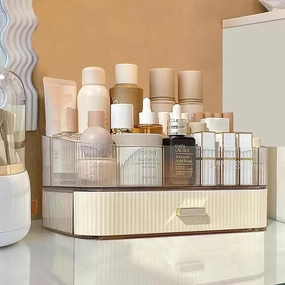 MIUOPUR Makeup Organizer with Stackable Drawers, Bathroom Vanity Organizers and Storage, Ideal for Desk and Dresser Countertops, Great for Cosmetics, skincare, Lipsticks, Nail Care -Cream