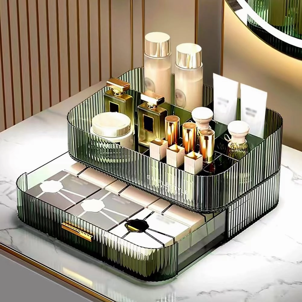 MIUOPUR Makeup Organizer with Stackable Drawers, Bathroom Vanity Organizers and Storage, Ideal for Desk and Dresser Countertops, Great for Cosmetics, skincare, Lipsticks, Nail Care -Green