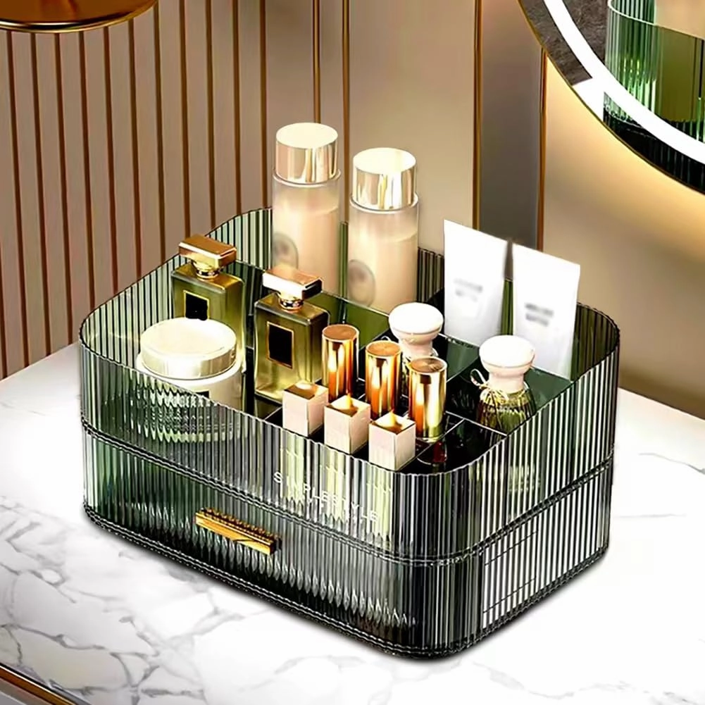 MIUOPUR Makeup Organizer with Stackable Drawers, Bathroom Vanity Organizers and Storage, Ideal for Desk and Dresser Countertops, Great for Cosmetics, skincare, Lipsticks, Nail Care -Green