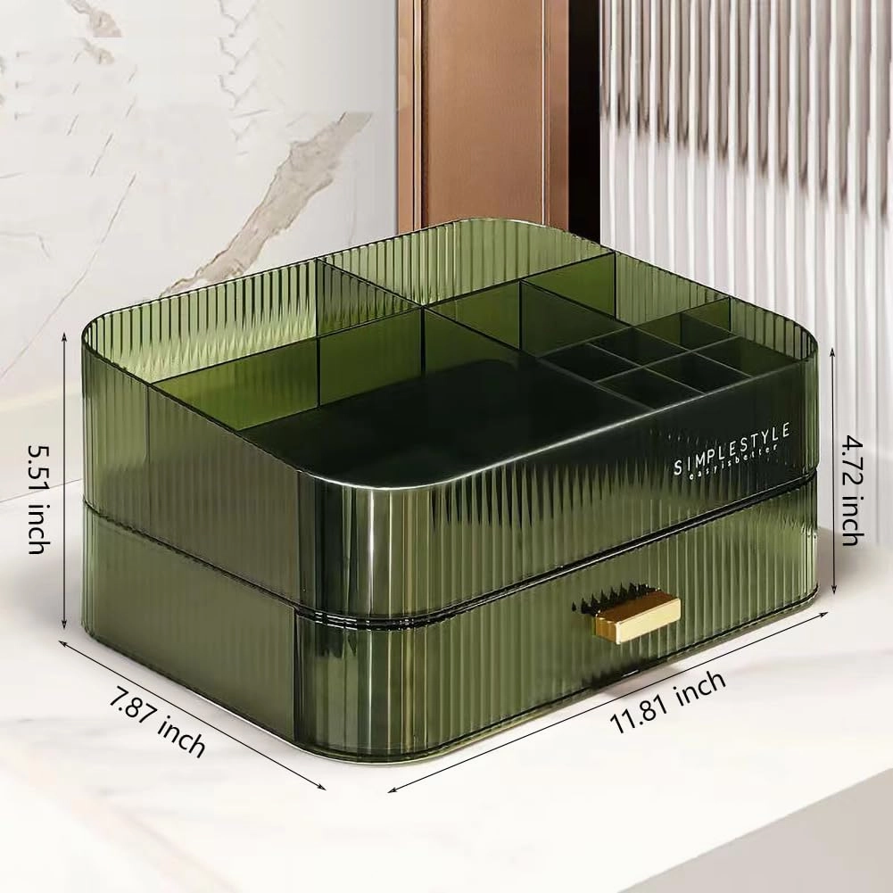 MIUOPUR Makeup Organizer with Stackable Drawers, Bathroom Vanity Organizers and Storage, Ideal for Desk and Dresser Countertops, Great for Cosmetics, skincare, Lipsticks, Nail Care -Green