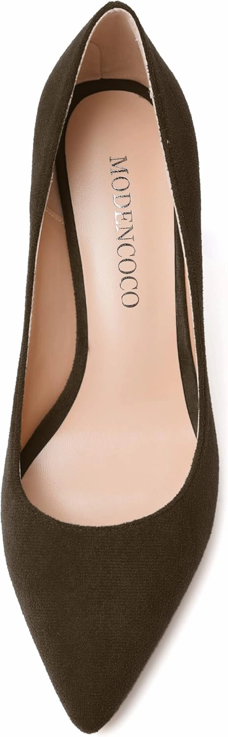 MODENCOCO Womens Fashion Slip On Pointed Toe Sexy Party Suede Stiletto High Heel Pumps Dress Shoes 3.5 Inch