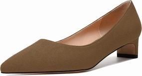 MODENCOCO Womens Pointed Toe Casual Slip On Fashion Wedding Suede Chunky Low Heel Pumps Dressy Shoes 1.5 Inch