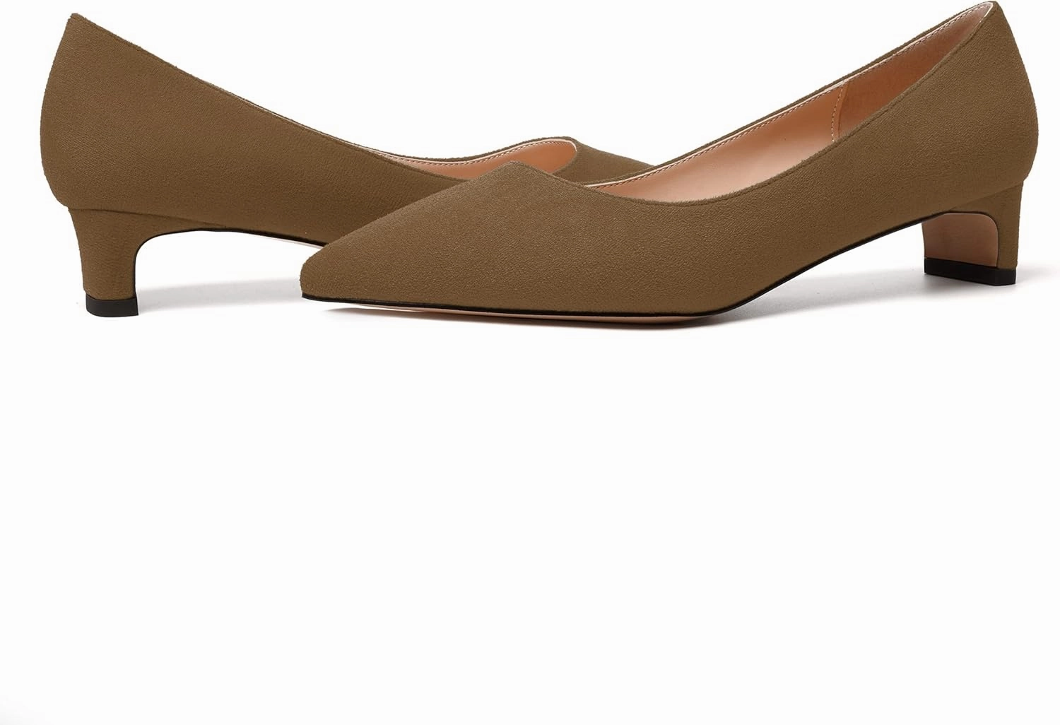 MODENCOCO Womens Pointed Toe Casual Slip On Fashion Wedding Suede Chunky Low Heel Pumps Dressy Shoes 1.5 Inch