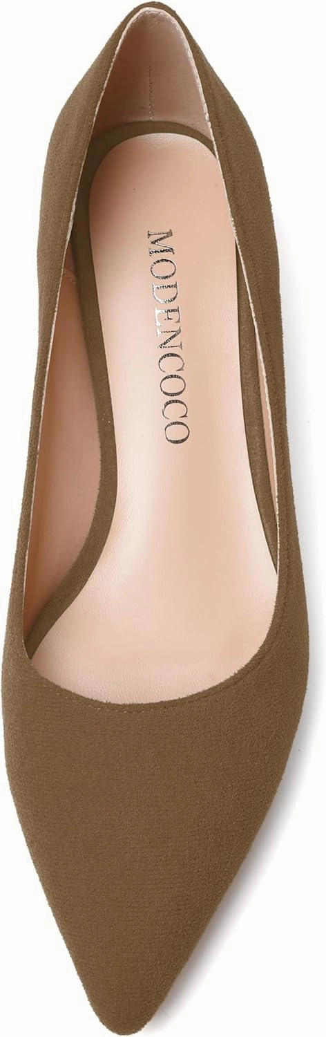 MODENCOCO Womens Pointed Toe Casual Slip On Fashion Wedding Suede Chunky Low Heel Pumps Dressy Shoes 1.5 Inch