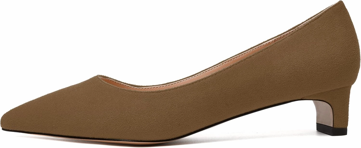 MODENCOCO Womens Pointed Toe Casual Slip On Fashion Wedding Suede Chunky Low Heel Pumps Dressy Shoes 1.5 Inch