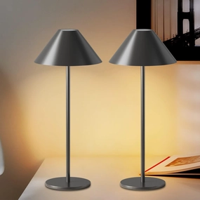 Modern LED Rechargeable Cordless Table Lamp, IP54 Waterproof, Dimmable Battery Operated Lamp, 4000mAh Certified Battery, 3000K Portable Bedside Lamp, Pack of 2 (Black)