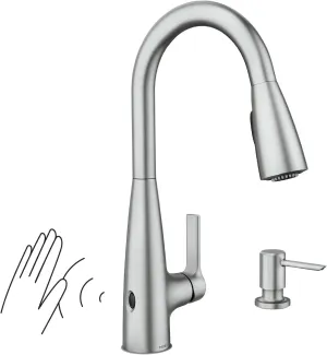 Moen Haelyn Spot Resist Stainless Touchless Single-Handle Pulldown Sprayer Kitchen Faucet with Soap Dispenser, Features Power Clean for a Faster Wash, 87627EWSRS