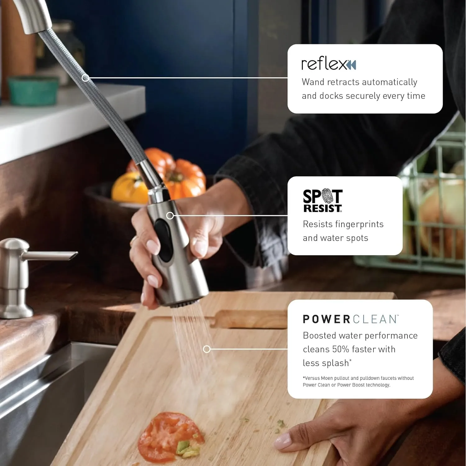 Moen Haelyn Spot Resist Stainless Touchless Single-Handle Pulldown Sprayer Kitchen Faucet with Soap Dispenser, Features Power Clean for a Faster Wash, 87627EWSRS