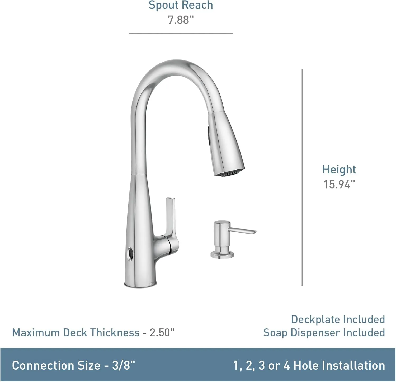 Moen Haelyn Spot Resist Stainless Touchless Single-Handle Pulldown Sprayer Kitchen Faucet with Soap Dispenser, Features Power Clean for a Faster Wash, 87627EWSRS
