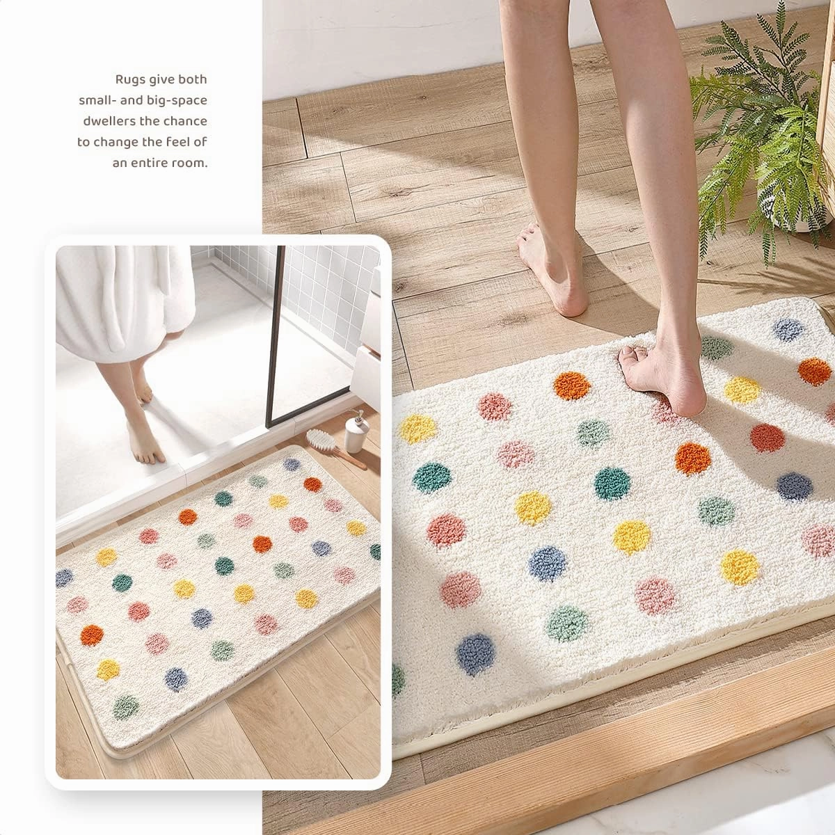 Molesun Floral Bath Mat, Bathroom Rug Non-Slip Soft Shower Rug Microfiber Cute Bath Rug for Kids, Water Absorbent Thick Shaggy Floor Mats for Bedroom, Kitchen, Home Decor, 16" x 24"
