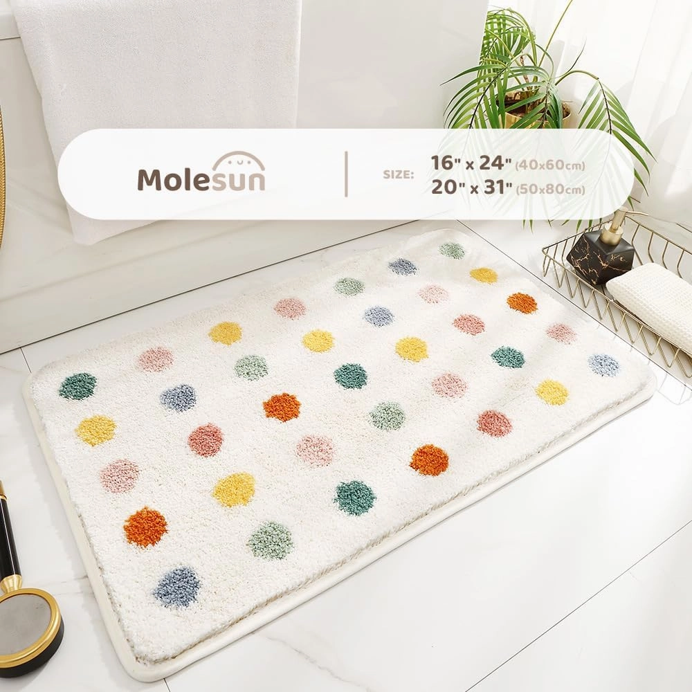 Molesun Floral Bath Mat, Bathroom Rug Non-Slip Soft Shower Rug Microfiber Cute Bath Rug for Kids, Water Absorbent Thick Shaggy Floor Mats for Bedroom, Kitchen, Home Decor, 16" x 24"