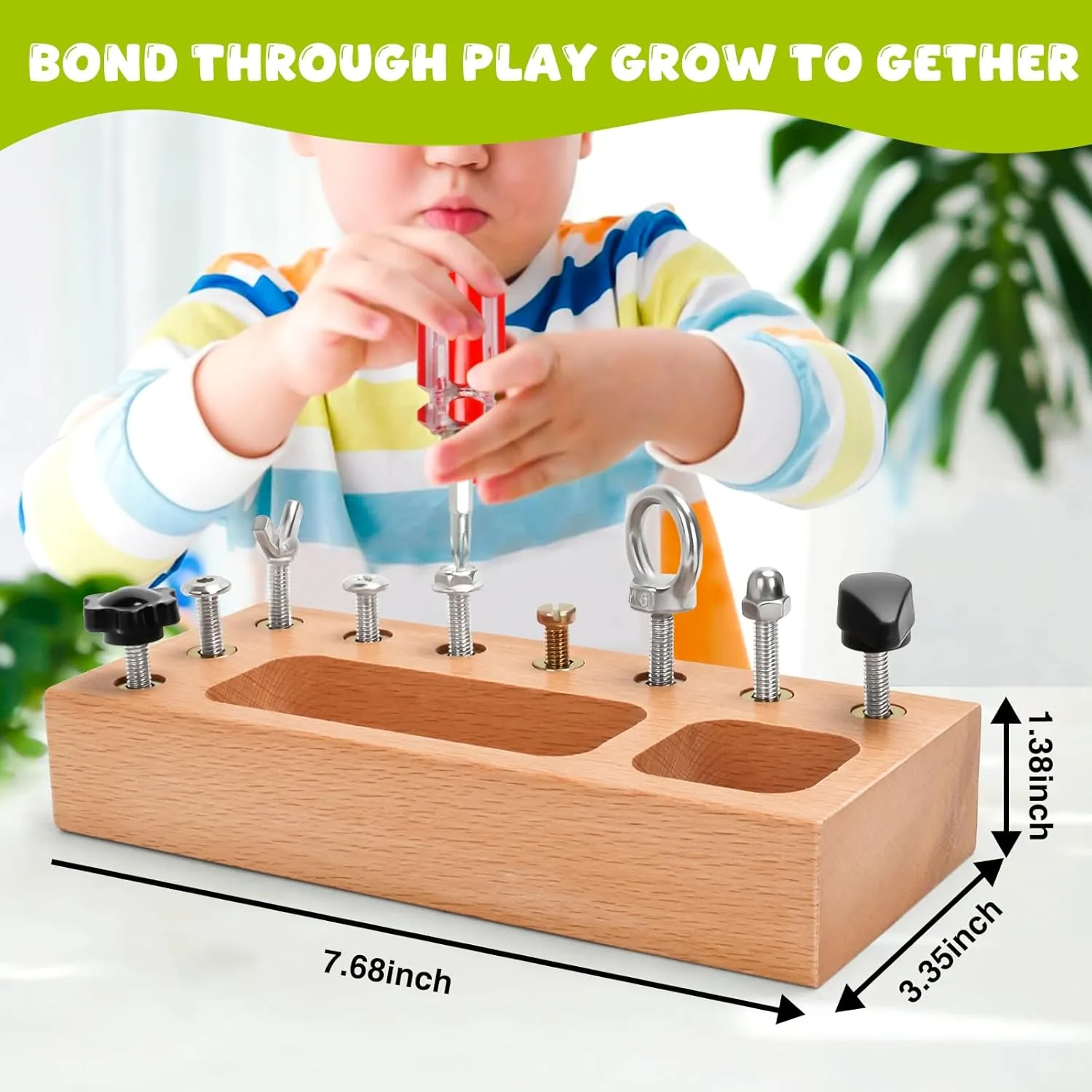 Montessori Busy Board for Toddlers 1-3 Years, Wooden Screwdriver Activity Board, Fine Motor Skills & Sensory Development Toy, Preschool Learning & Travel​​