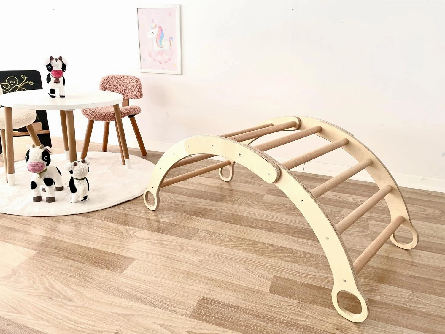 Montessori 2 Pieces Set Arch and Pillow-Wooden Climbing Arch Cushion Pikler Triangle Set Kids Climbing Arch Rocker Pillow Climber Toddler Rocker Kid Toy Wooden Waldorf Pickler