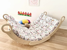 Montessori 2 Pieces Set Arch and Pillow-Wooden Climbing Arch Cushion Pikler Triangle Set Kids Climbing Arch Rocker Pillow Climber Toddler Rocker Kid Toy Wooden Waldorf Pickler