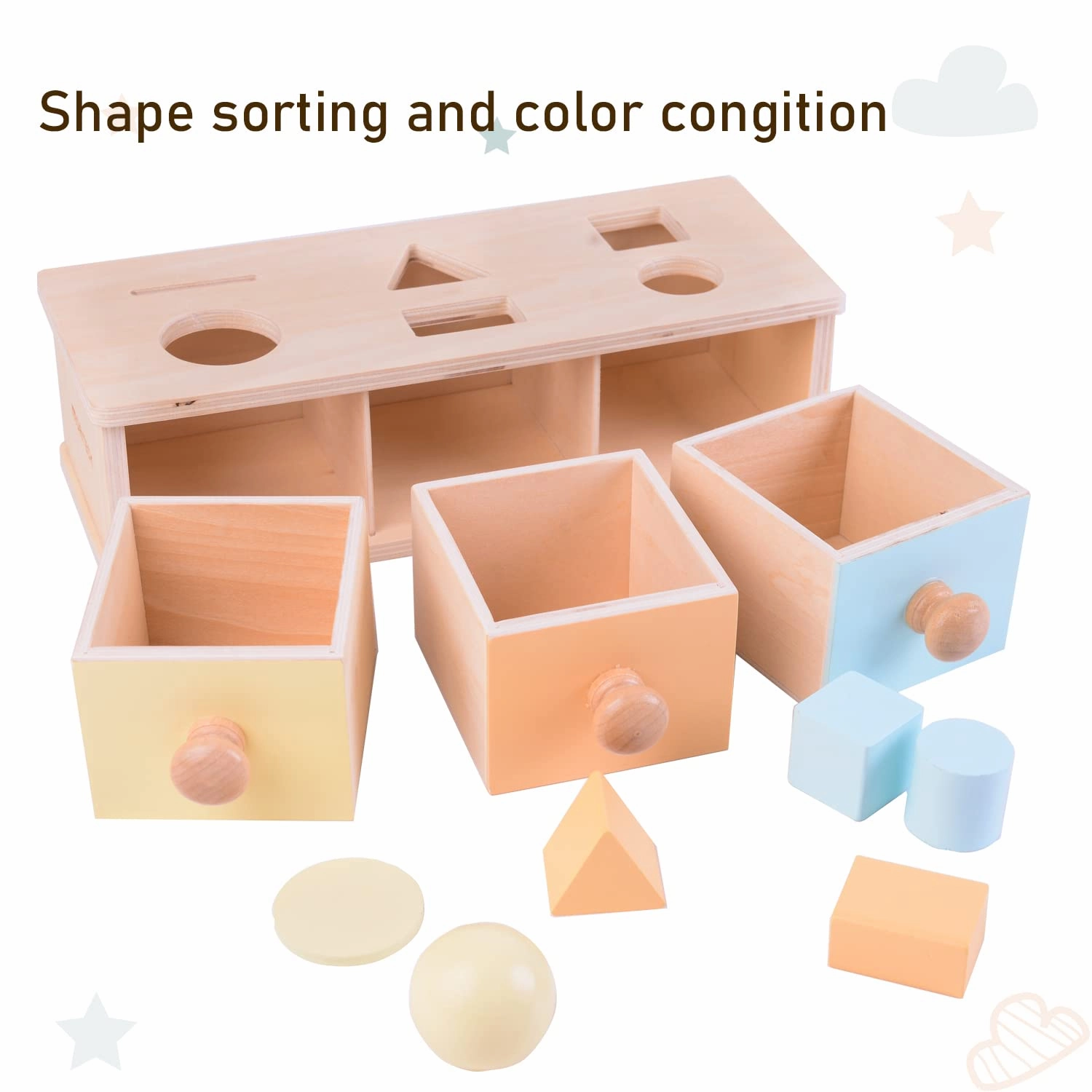 Montessori 3 in 1 Object Permanence Box Coin Box Shape Sorter for 8 Months up Baby Wooden Toy for Boy Girls Christmas Birthday Gift