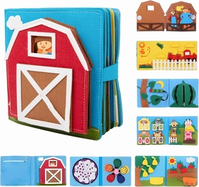 Montessori Farm Busy Book for Toddlers,Montessori Toy for 3 4 5 Years Old Boy Girl-Busy Quiet Book with Life Skills, Color Sorting, Counting Number, Autism Sensory Toy for Airplane Travel