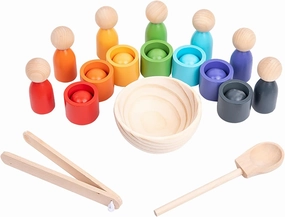 Montessori Wooden Balls in Cups, Toddler Color Sorting Toys and Matching Game, Preschool Learning Activities Educational Fine Motor Skill Toy for Kids