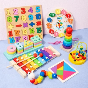 Montessori Wooden Toys Set 8 Piece Set Educational Developmental Toys for Babies and Toddlers (36 Months and Older)
