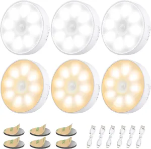 Motion Sensor Light Indoor [8 LED], Electight Night Light USB Rechargeable, 3 Light Modes & Long-Last Battery, Cordless Magnetic Sticker Nightlight for Stair, Closet, Hallway - Cold White & Warm White