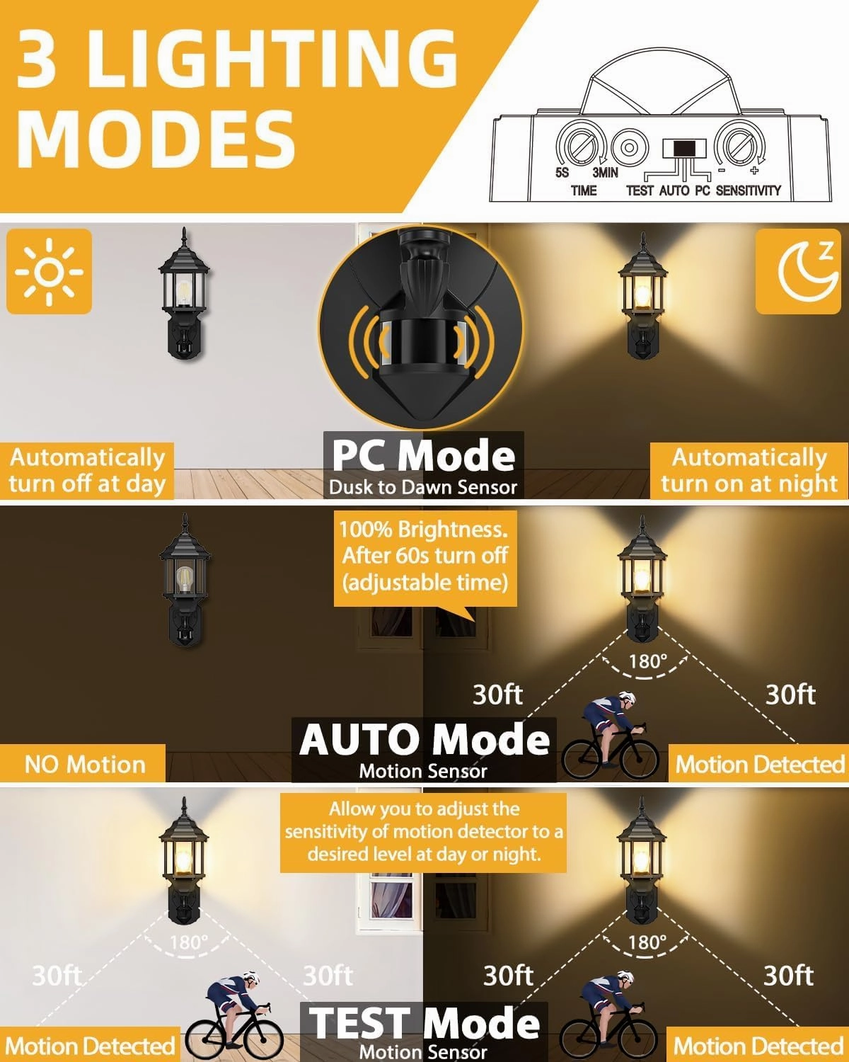 Motion Sensor Outdoor Lights, 2 Pack 16 inch Dusk to Dawn Outside Porch Lights, Waterproof Anti-Rust Aluminum Outdoor Wall Lights Exterior Lighting Fixtures for House, Garage, Front Door