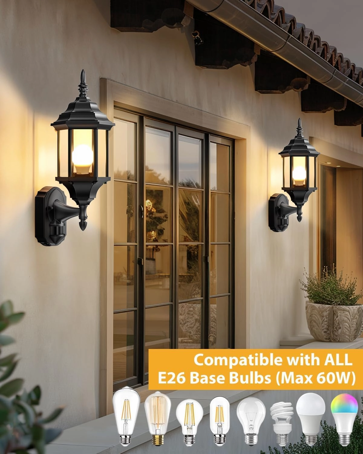 Motion Sensor Outdoor Lights, 2 Pack 16 inch Dusk to Dawn Outside Porch Lights, Waterproof Anti-Rust Aluminum Outdoor Wall Lights Exterior Lighting Fixtures for House, Garage, Front Door