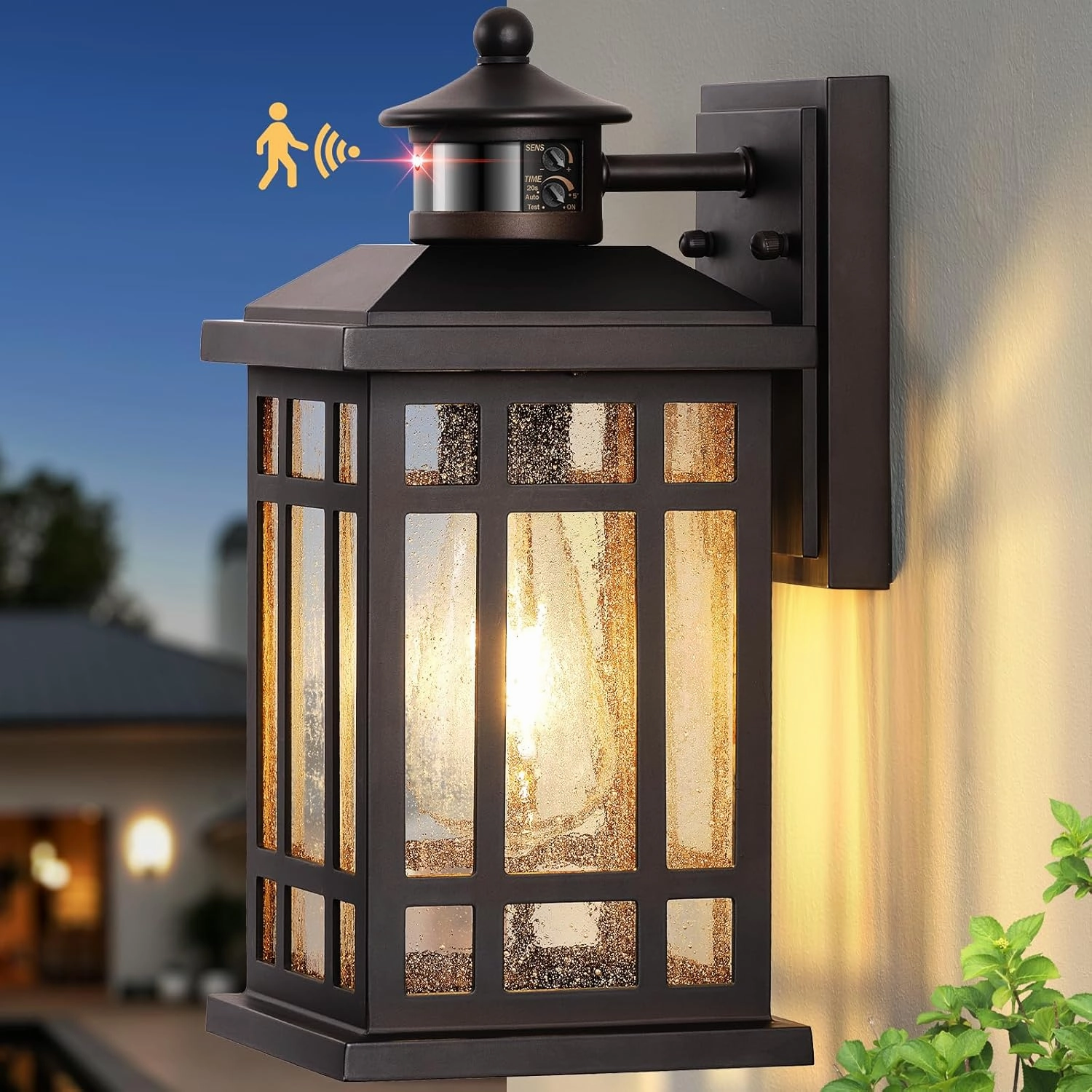 Motion Sensor Outdoor Wall Light, Oil Rubbed Bronze Dawn to Dusk Outdoor Light Fixture, Aluminium Anti-Rust Porch Lights Wall Mount, Outside Lights for House Garage Patio Entry Front Door