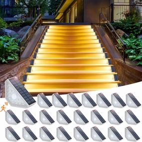 Motion Sensor Solar Step Lights for Outside, 24-Pack Outdoor Stair Lights Waterproof IP67, Solar Powered LED Outdoor Step Lights Decor for Yard Garden Porch Patio Pathway Deck, Warm White