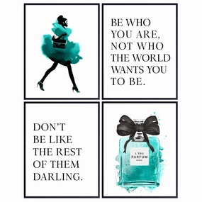 Motivation Quotes Wall Art - Positive Quotes Wall Decor Set - Inspiration Gift for Black African Americans Woman - Glam Decor - Blue Fashion Art - Designer Perfume