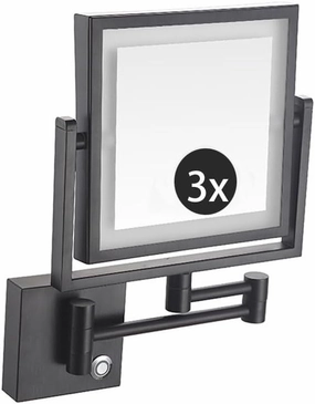 Mounted Lighted Makeup Mirror, 1X/3X LED Lighted Magnifying Mirror, 360° Rotation Double-Sided Extension Foldable Arm Rechargeable Makeup MirrorBlack,USB