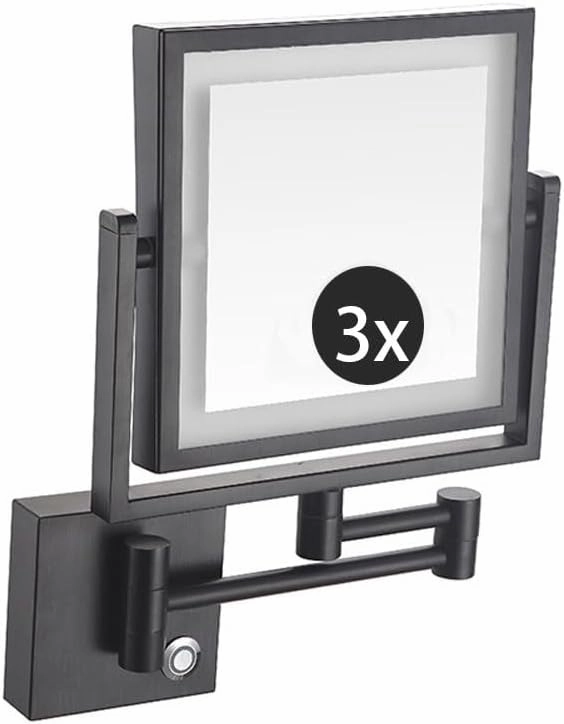 Mounted Lighted Makeup Mirror, 1X/3X LED Lighted Magnifying Mirror, 360° Rotation Double-Sided Extension Foldable Arm Rechargeable Makeup MirrorBlack,USB