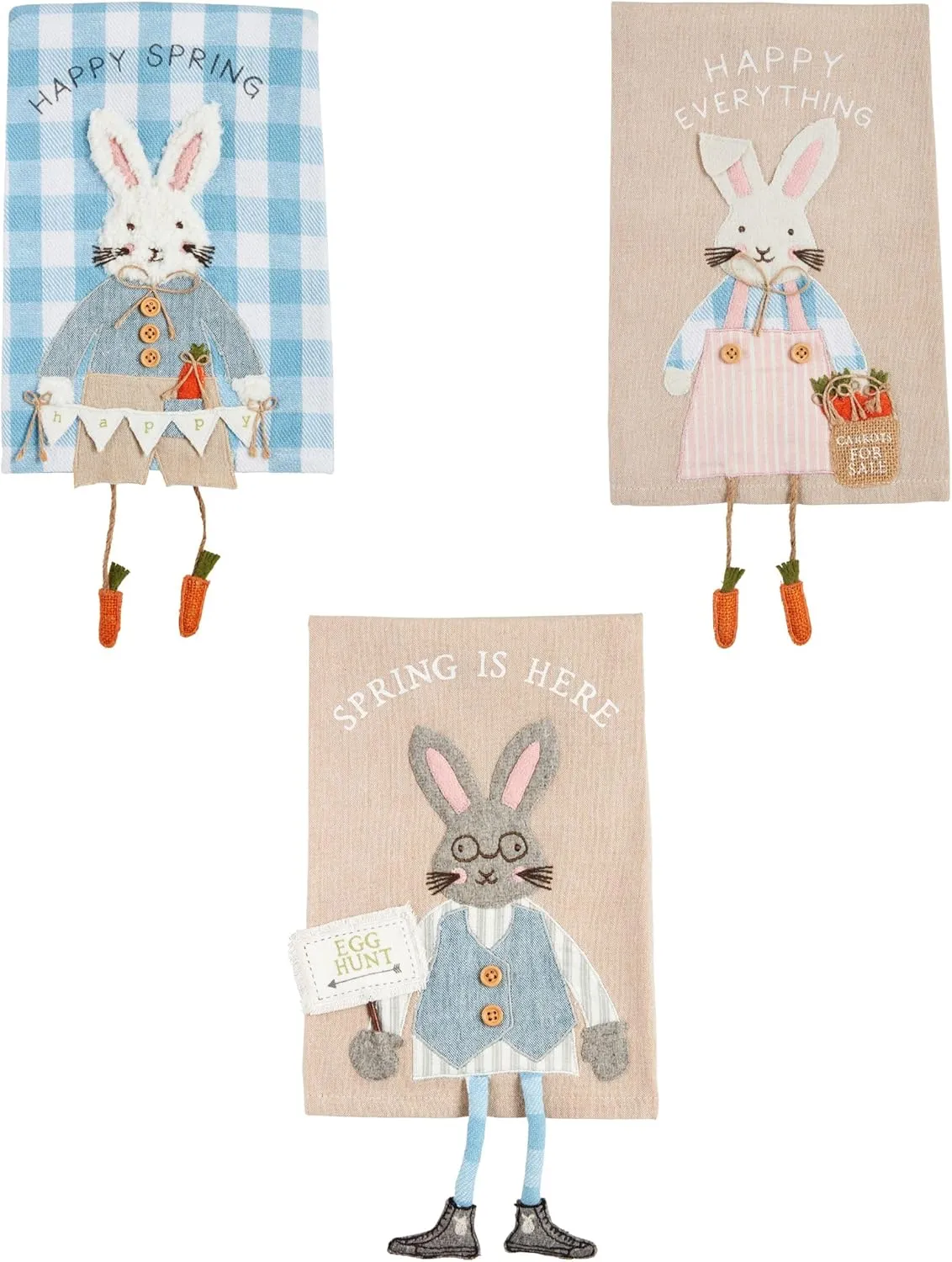 Mud Pie Easter Dangle Towels, Happy Everything; 14" x 21"