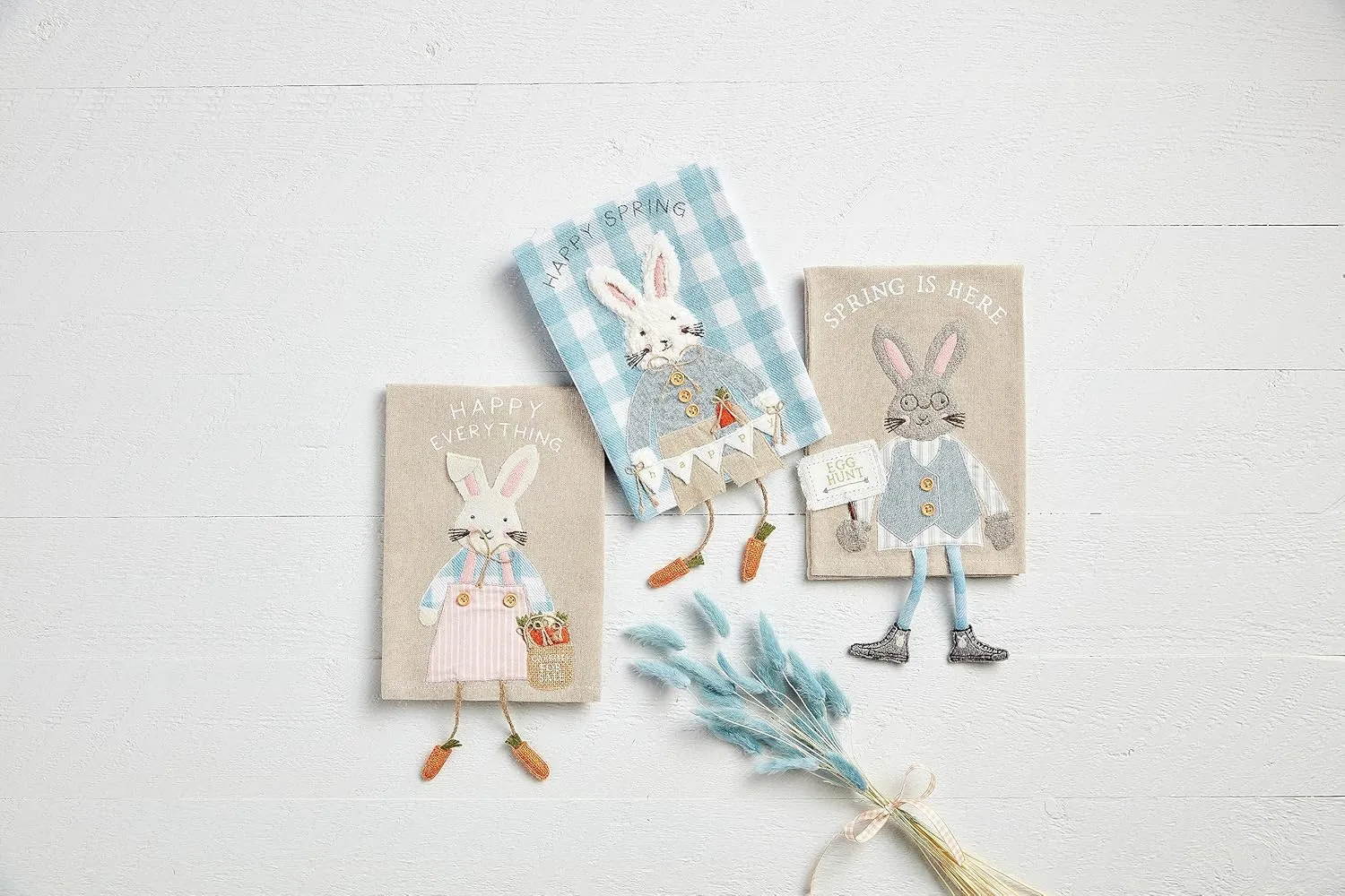 Mud Pie Easter Dangle Towels, Happy Everything; 14" x 21"