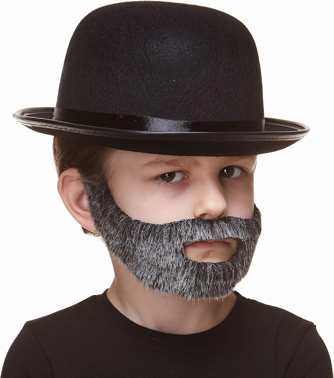 Mustaches Fake Beard, Self Adhesive, Novelty, Small Nobleman False Facial Hair, Costume Accessory for Kids, Salt and Pepper Color